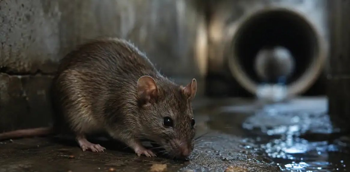 Rata junto a un desagüe